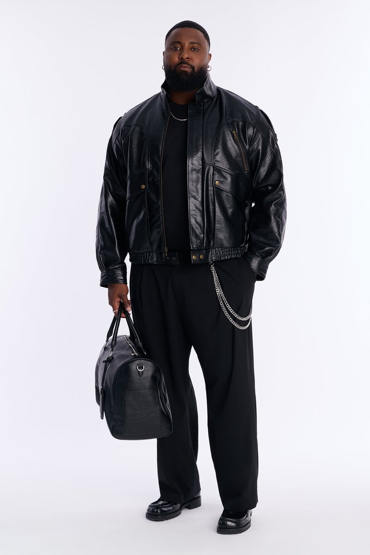 Cropped Elevated Moto Faux Leather Jacket - Black