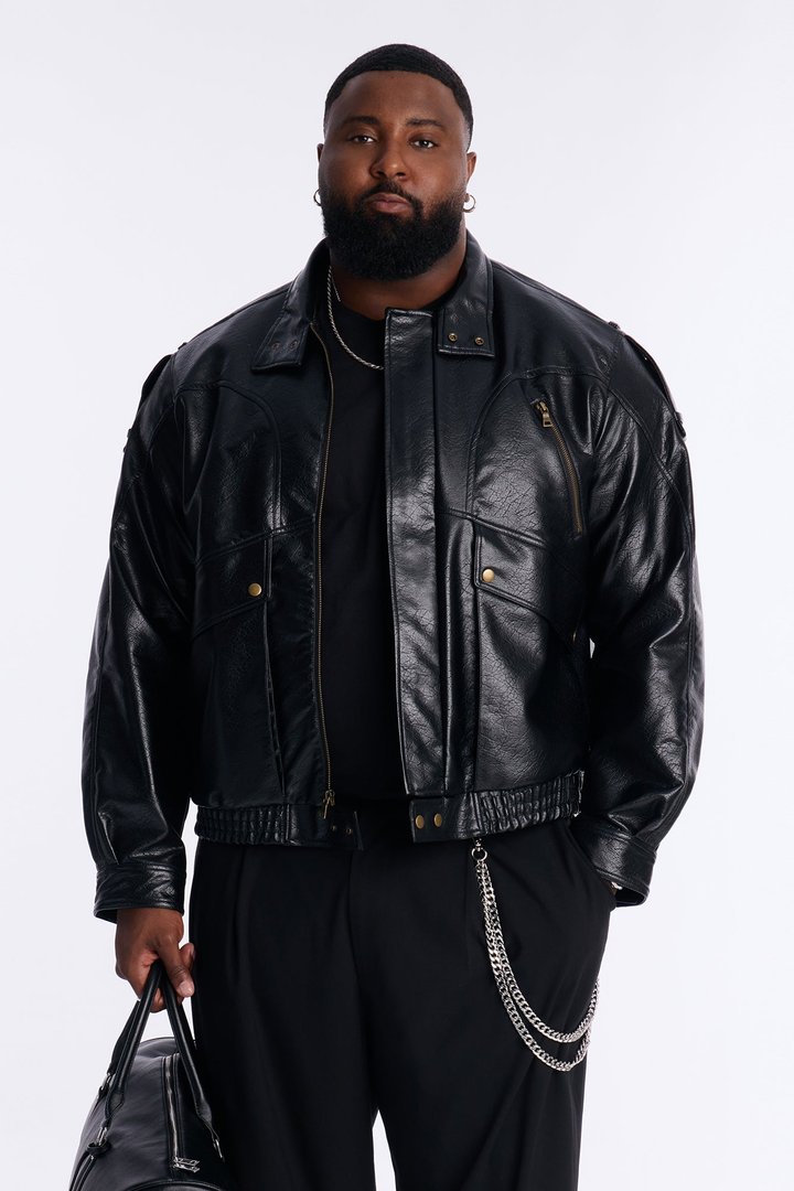 Cropped Elevated Moto Faux Leather Jacket - Black