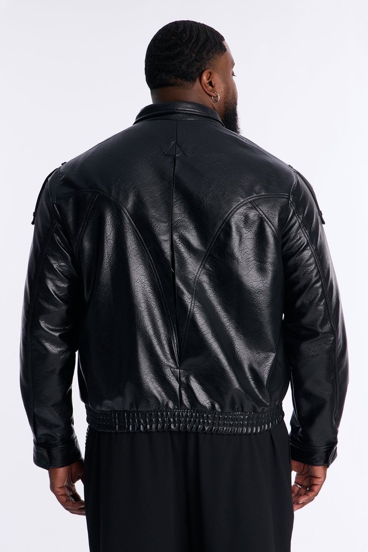 Cropped Elevated Moto Faux Leather Jacket - Black