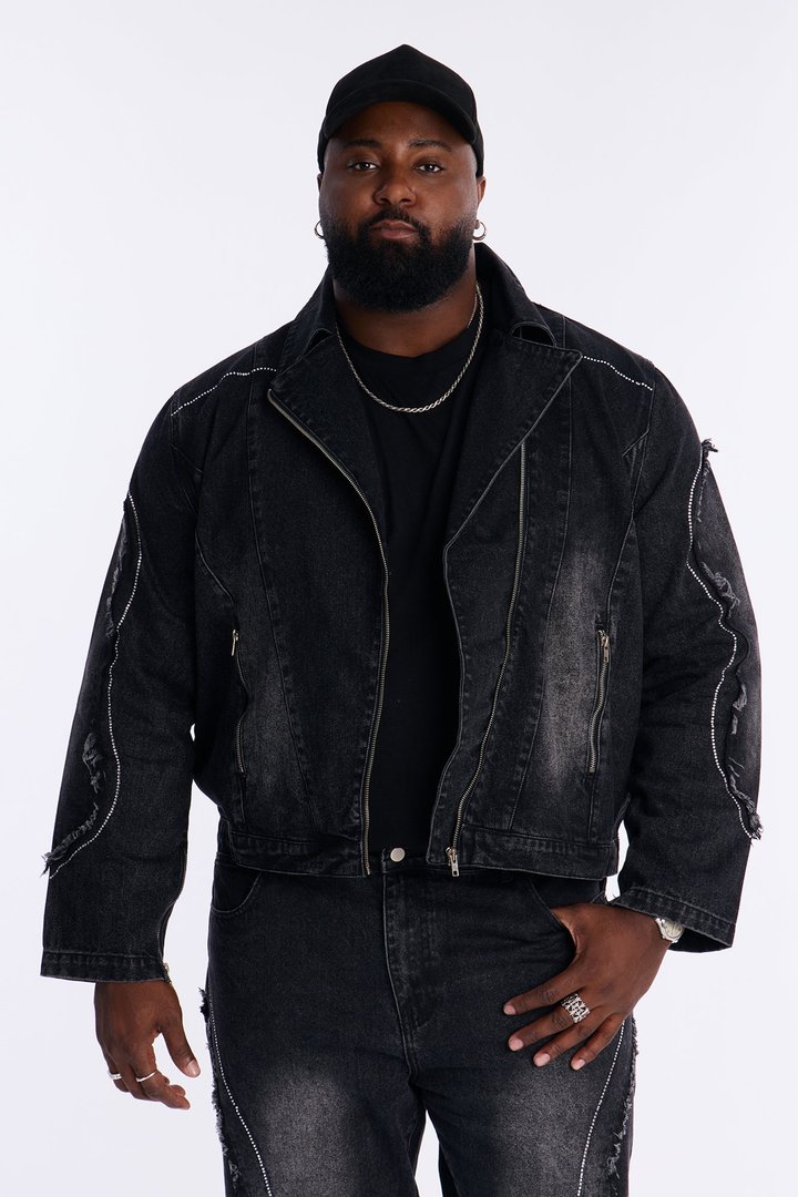 Moto Been Down Jeweled Denim Jacket - Black Wash