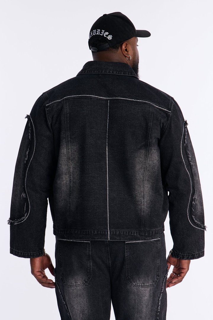 Moto Been Down Jeweled Denim Jacket - Black Wash