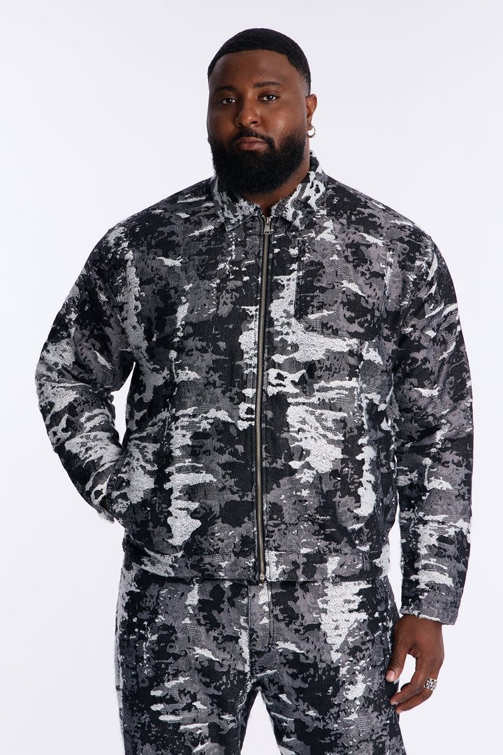 Cropped Fading In And Out Work Jacket - Black Wash