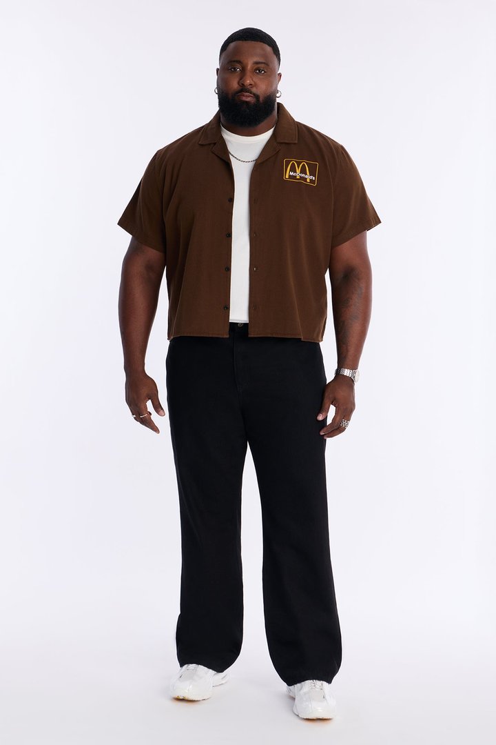 Cropped Golden Arches Button Up Shirt - Brown