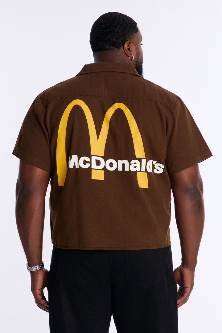 Cropped Golden Arches Button Up Shirt - Brown