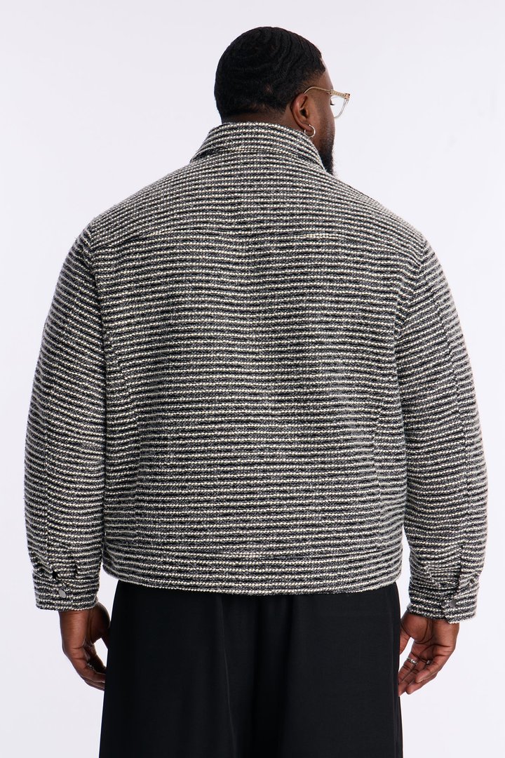 Relaxed Cropped Tweed Bomber Jacket - Grey