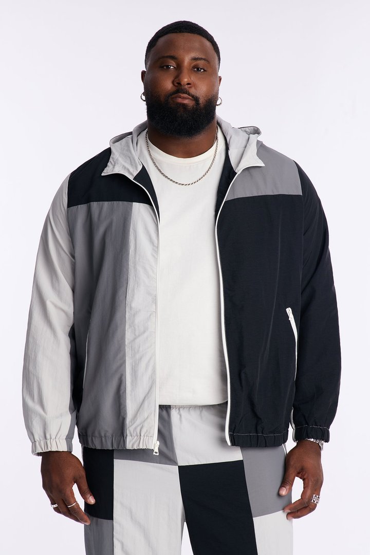 Relaxed Axel Color Block Funnel Neck Hooded Tech Jacket - Black