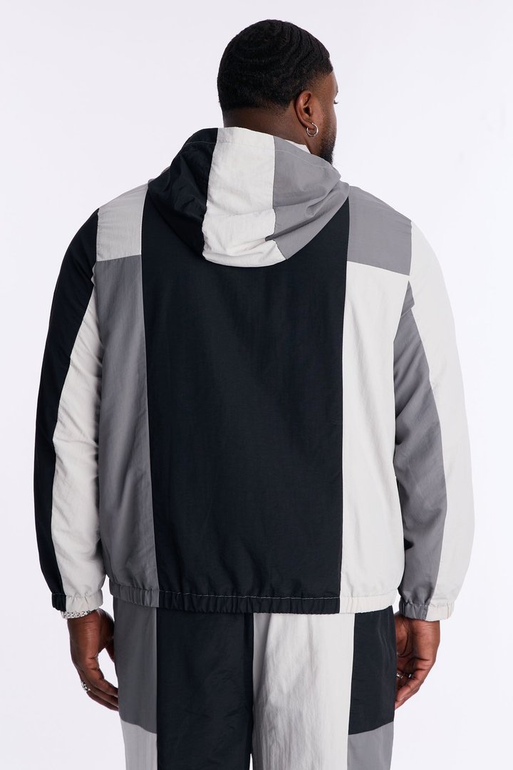 Relaxed Axel Color Block Funnel Neck Hooded Tech Jacket - Black