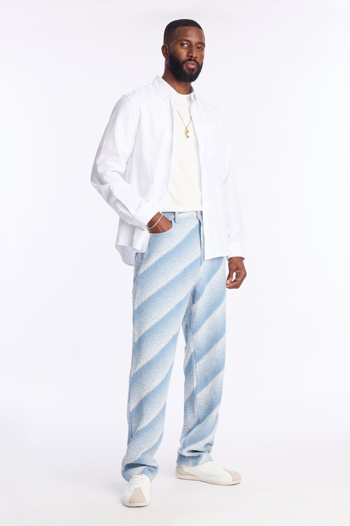 Straight Faded Lines Pant - Ice Blue