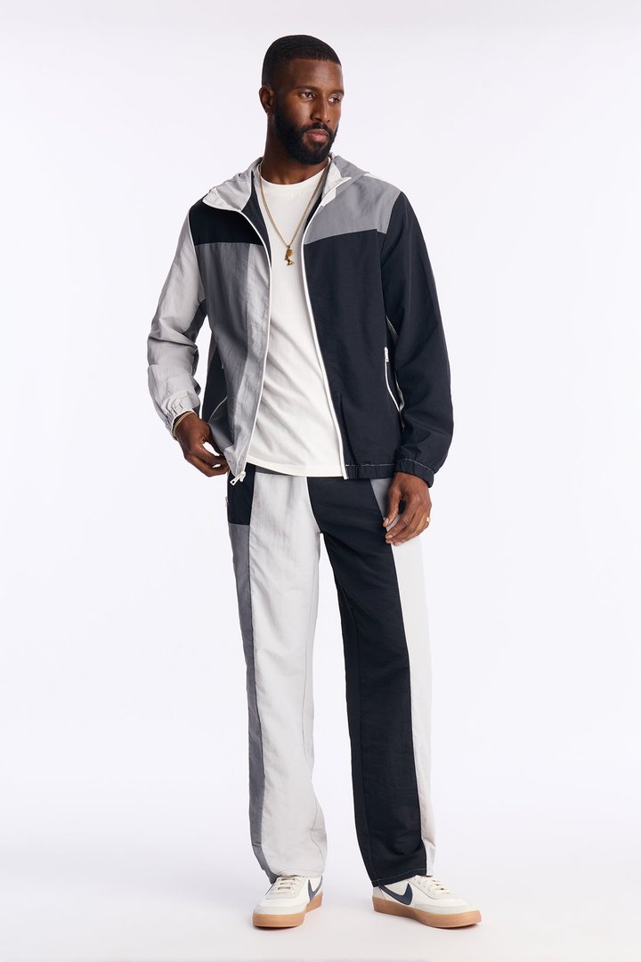 Relaxed Axel Color Block Funnel Neck Hooded Tech Jacket - Black