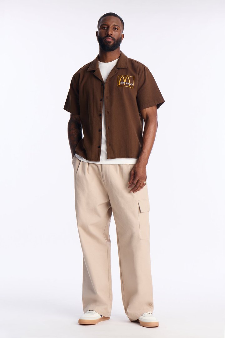 Cropped Golden Arches Button Up Shirt - Brown