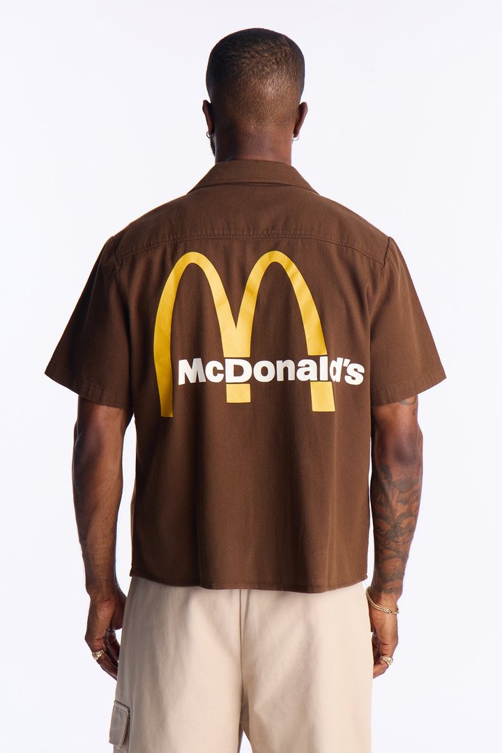 Cropped Golden Arches Button Up Shirt - Brown