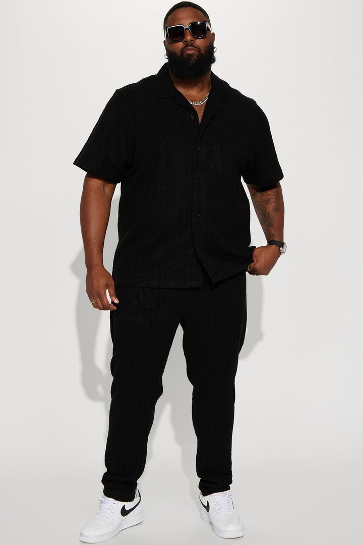 Dean Textured Short Sleeve Button Up Shirt - Black