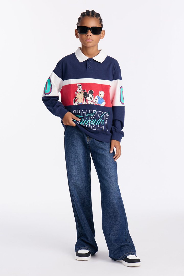 Mini Disney Mickey And Friends Long Sleeve Polo - Navy
