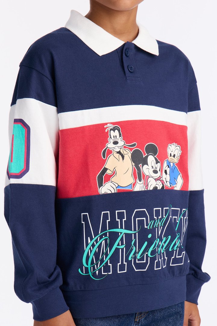 Mini Disney Mickey And Friends Long Sleeve Polo - Navy