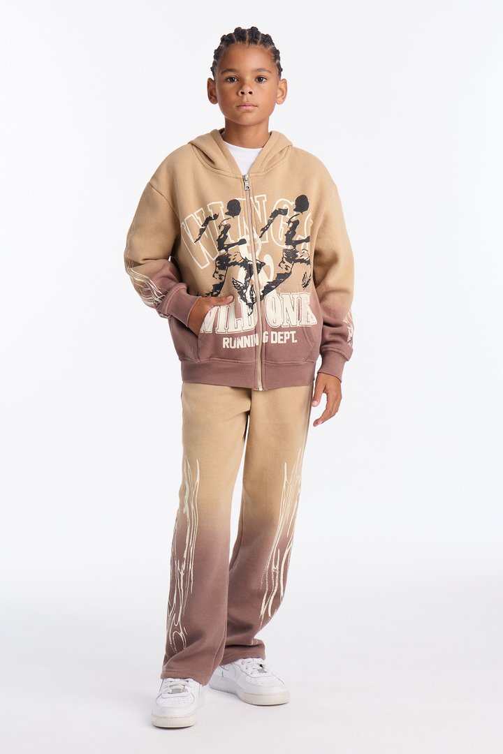 Mini Faded Flames Zip UP Hoodie - Brown