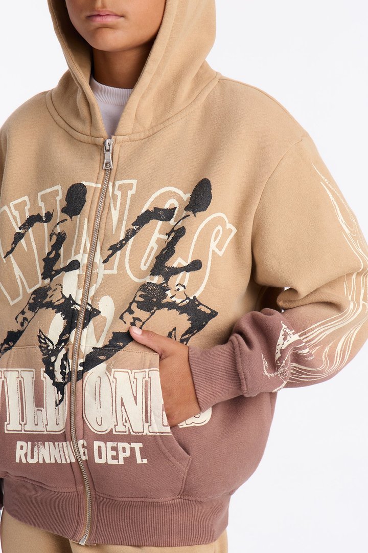 Mini Faded Flames Zip UP Hoodie - Brown