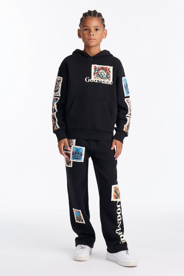 Mini God Made Patch Straight Sweatpants - Black