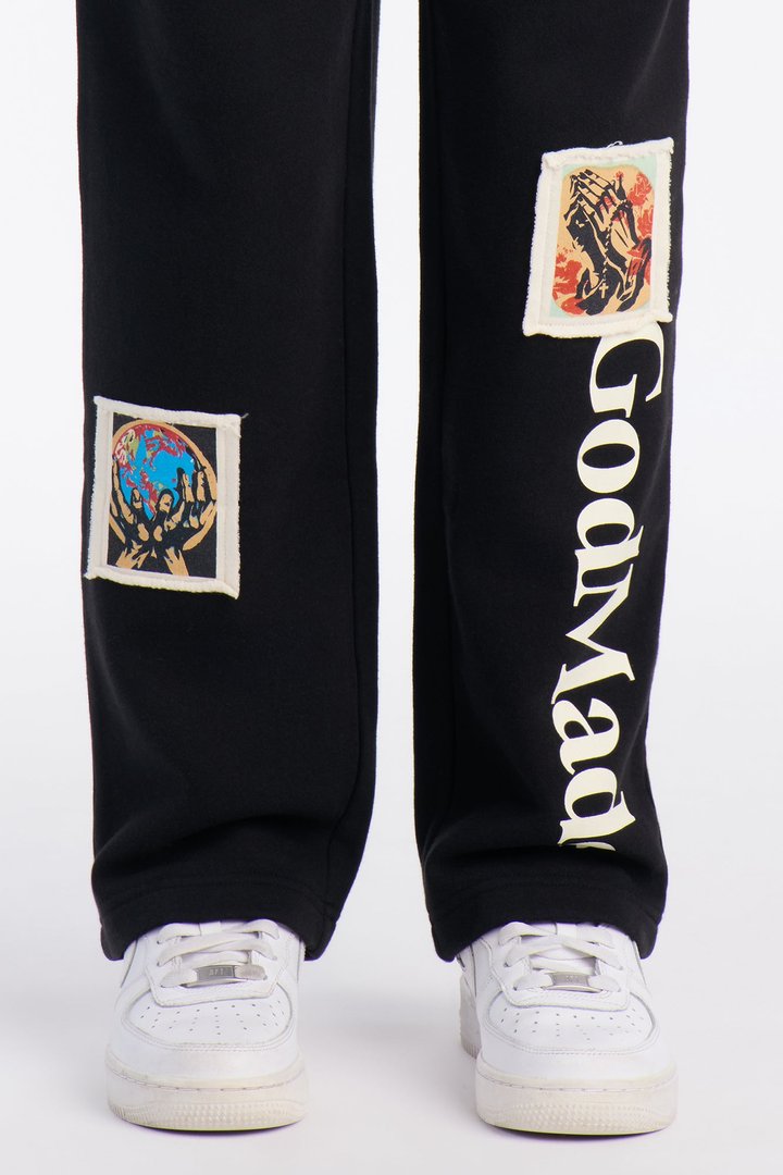Mini God Made Patch Straight Sweatpants - Black