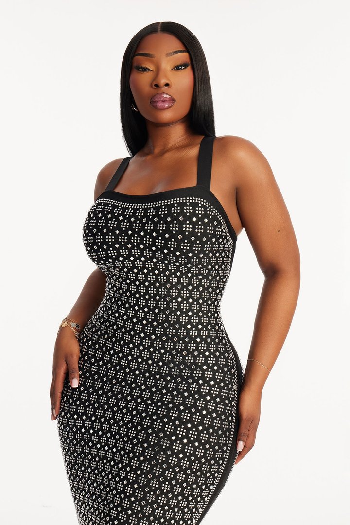 Kaylani Rhinestone Bandage Mini Dress - Black