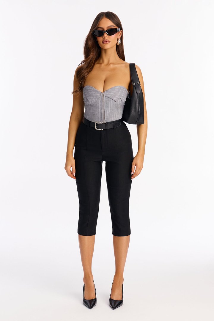 Making Moves Pinstripe Strapless Top - Grey