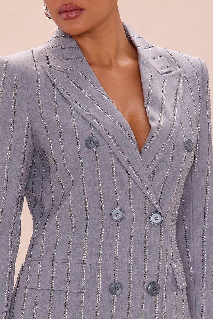 Odessa Embellished Blazer Pant Set - Grey