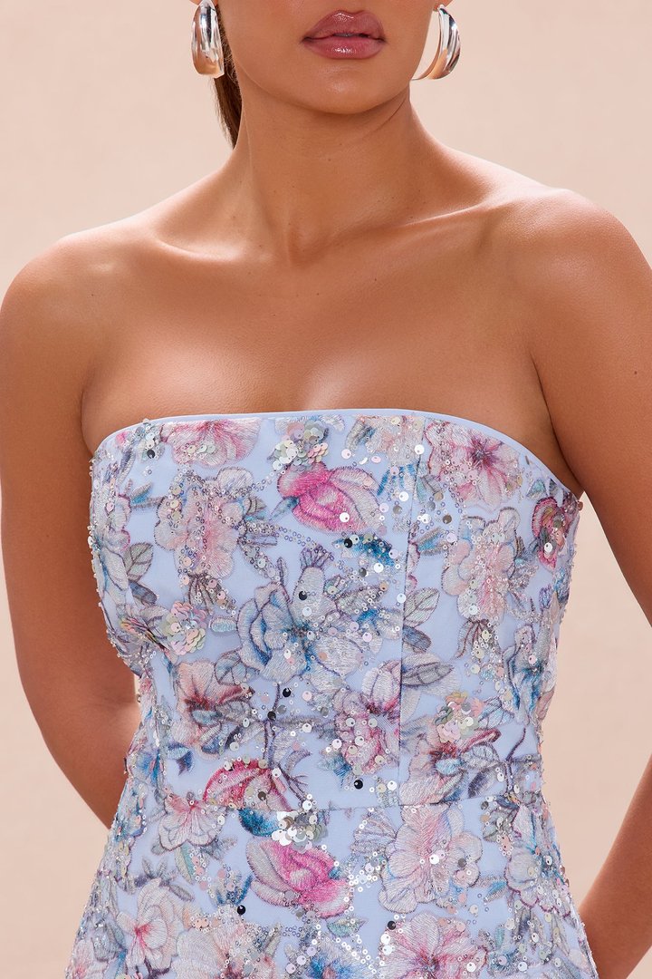 Mariah Floral Embroidered Mini Dress - Blue/combo