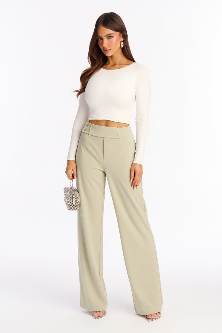 Office Tea Straight Leg Trouser Pant - Sage