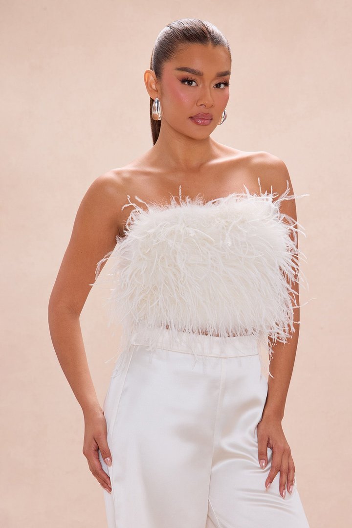 Champagne Glow Feathered Pant Set - Champagne
