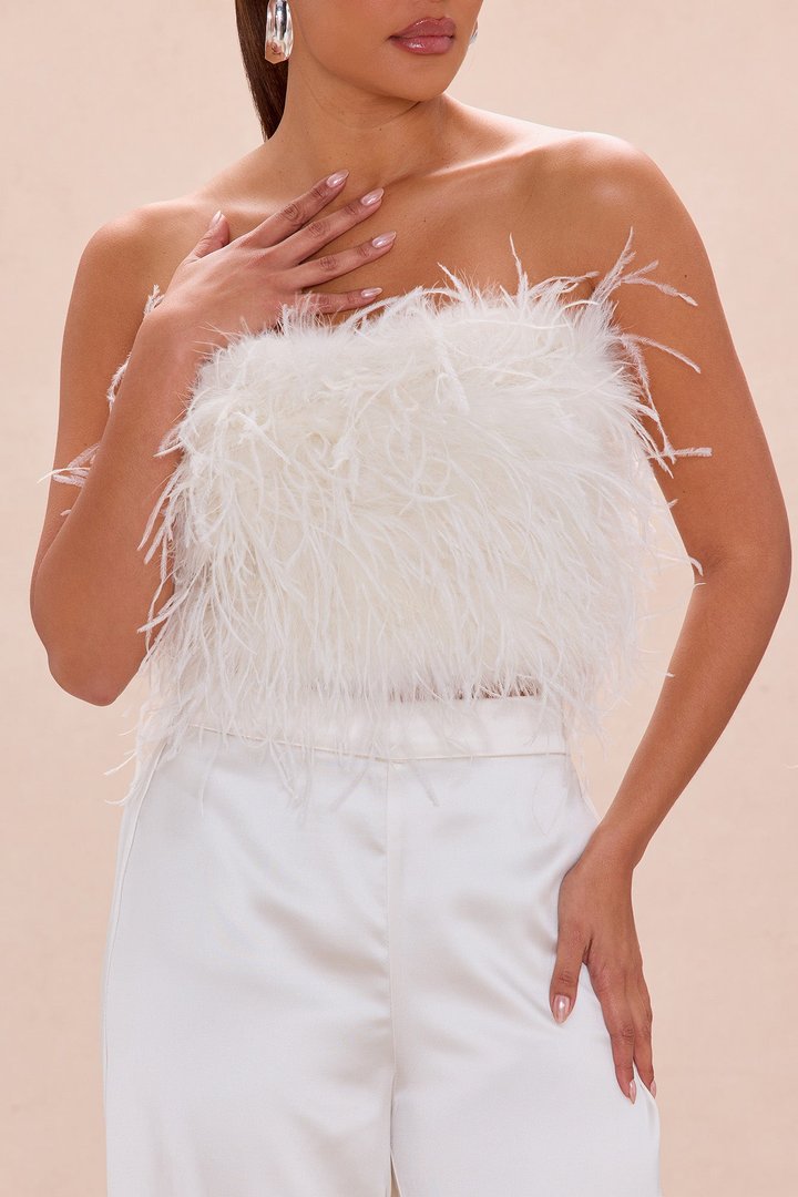 Champagne Glow Feathered Pant Set - Champagne