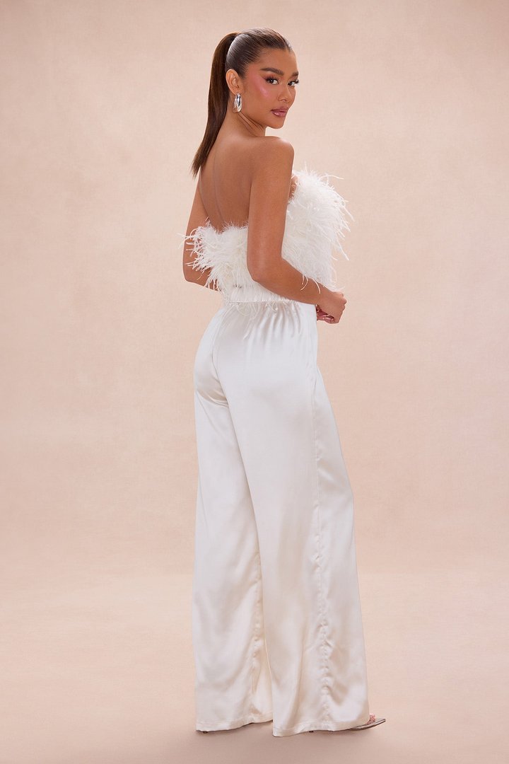 Champagne Glow Feathered Pant Set - Champagne