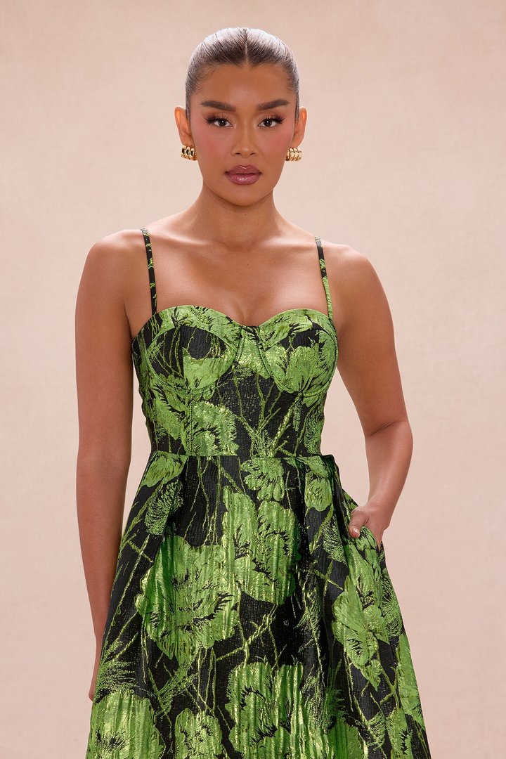 Jaqueline Jacquard Maxi Dress - Black/Green