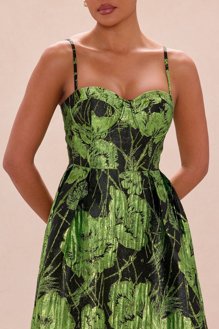 Jaqueline Jacquard Maxi Dress - Black/Green