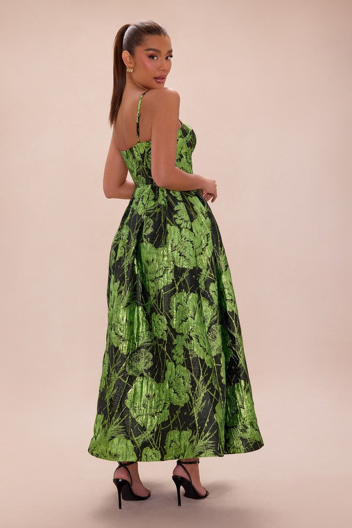 Jaqueline Jacquard Maxi Dress - Black/Green