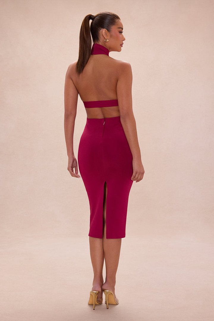 Jayden Backless Bandage Midi Dress - Wine