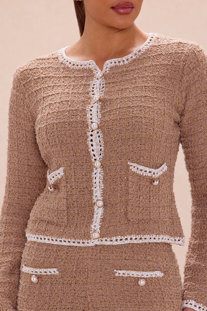 Giselle Embellished Tweed Pant Set - Mocha