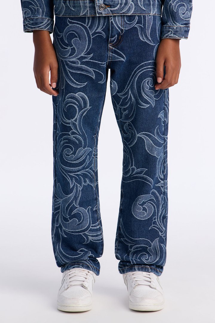 Mini Straight Baroque Jacquard Jean - Medium Blue Wash
