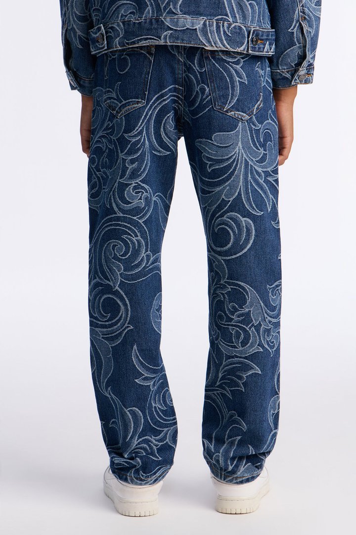 Mini Straight Baroque Jacquard Jean - Medium Blue Wash