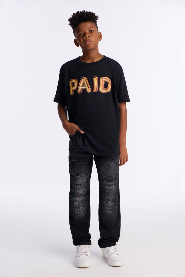 Mini Straight Look Destroyed Jean - Black Wash