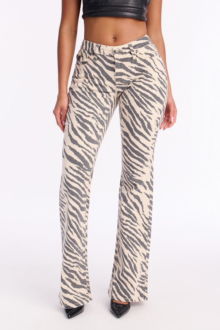 Can't Tame Me Zebra Print Flare Jeans - Black/White