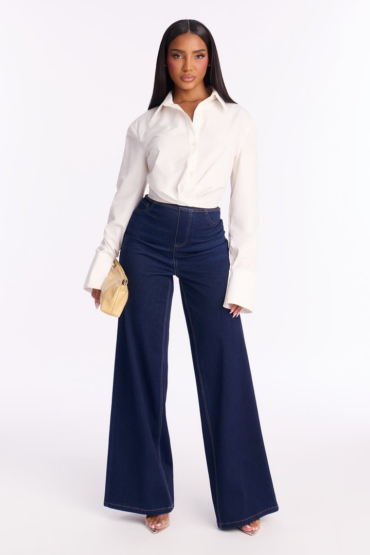 Amber Knit Wide Leg Pant 33″ - Rinse Blue Wash