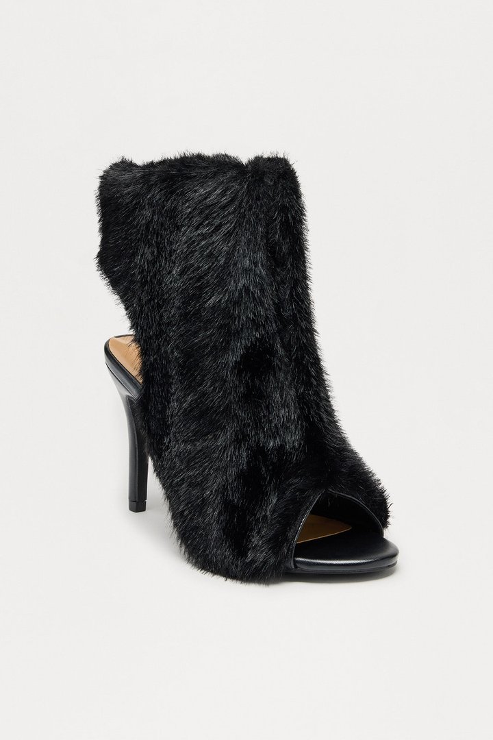 Chelan Faux Fur Peep Toe Booties - Black