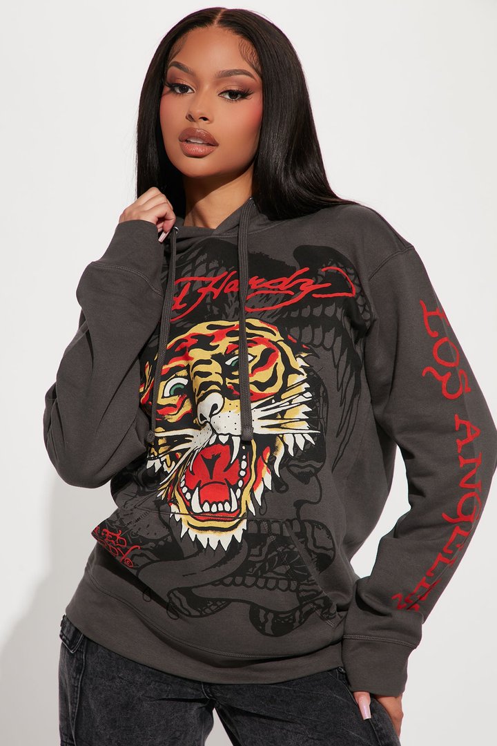 Ed Hardy Tiger Hoodie - Charcoal