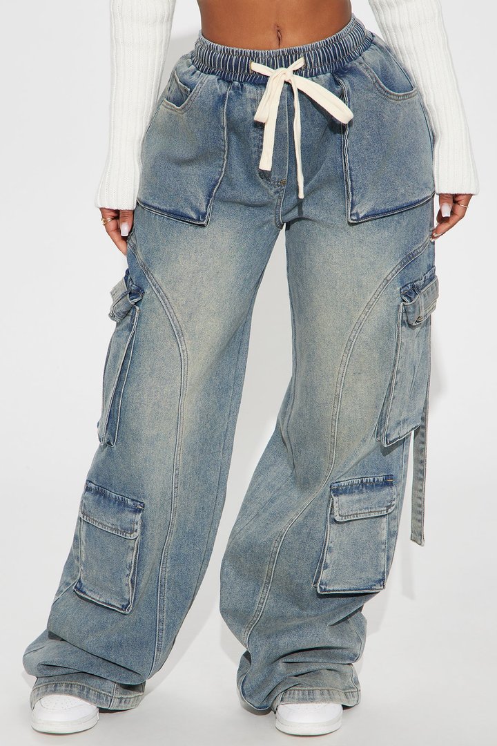 Tall Met My Match Baggy Cargo Jeans - Vintage Wash