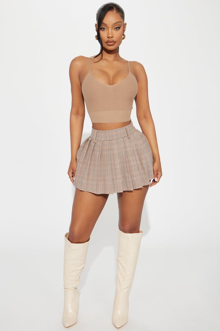 Nice Feelings Pleated Mini Skirt - Taupe/combo