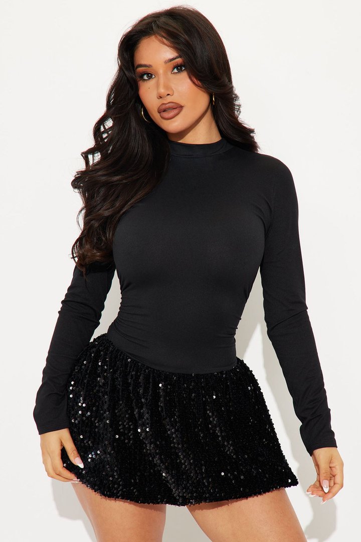 Glamorama Sequin Bubble Mini Dress - Black