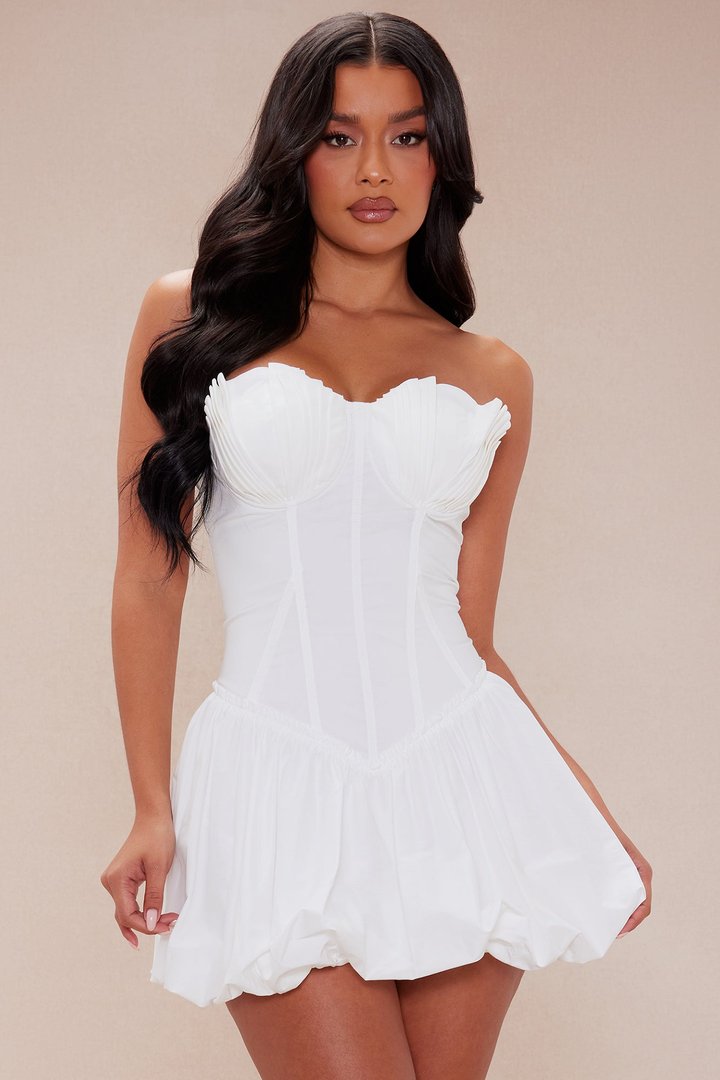Melanie Poplin Bubble Mini Dress - White