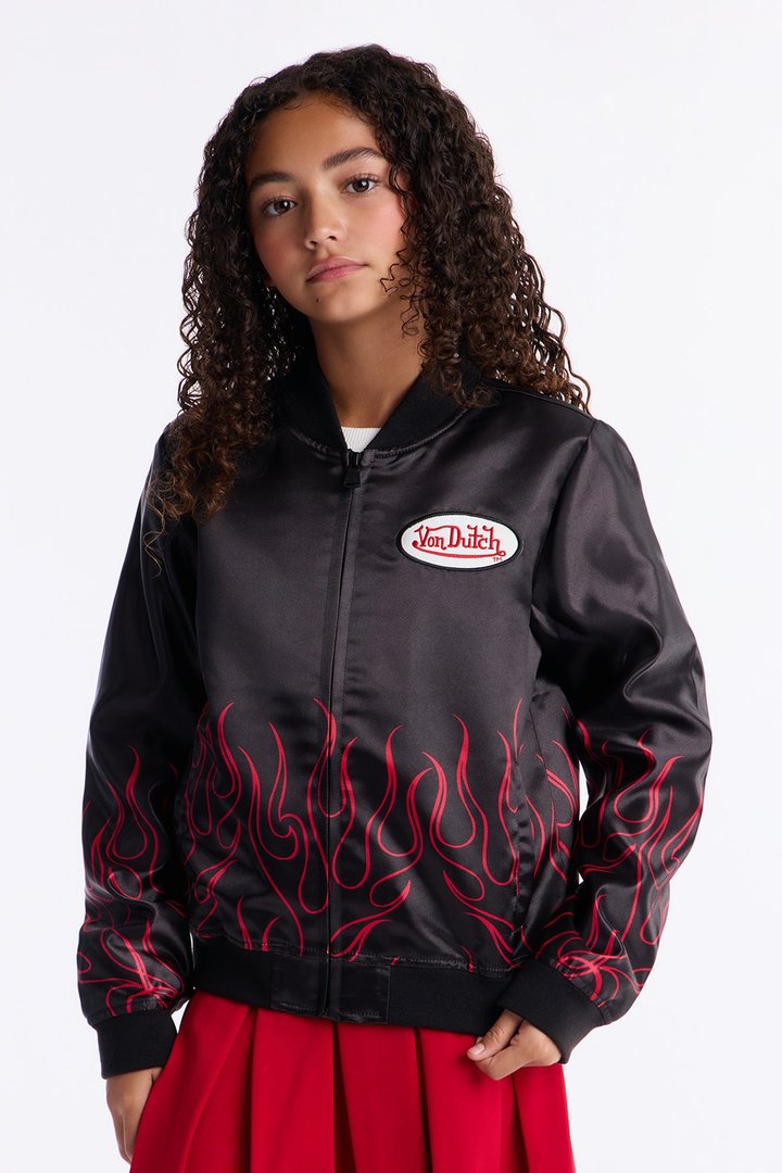Mini Von Dutch Heat Satin Bomber Jacket - Black