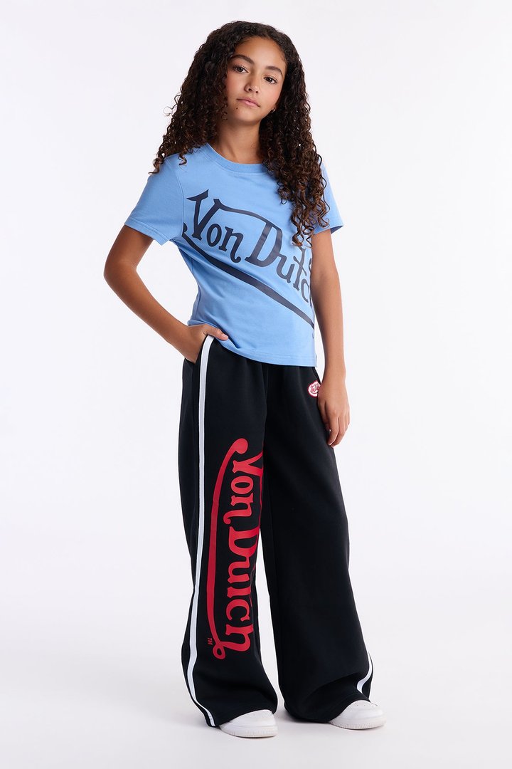 Mini Von Dutch Logo Fleece Wide Leg Pants - Black