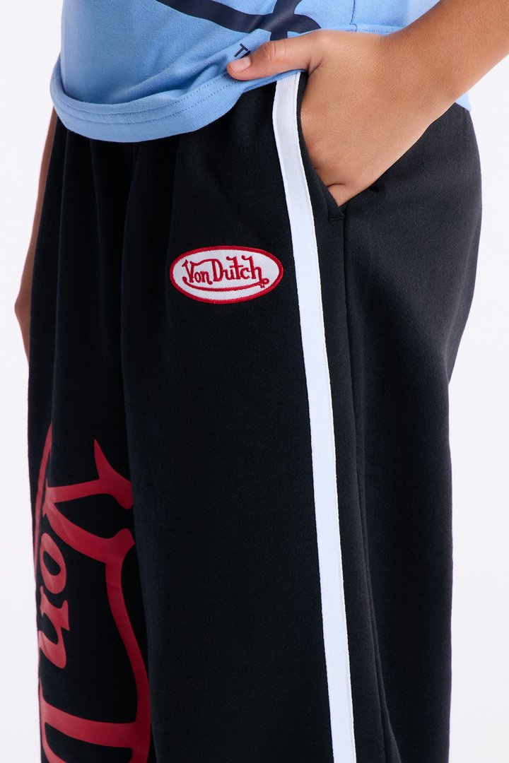 Mini Von Dutch Logo Fleece Wide Leg Pants - Black