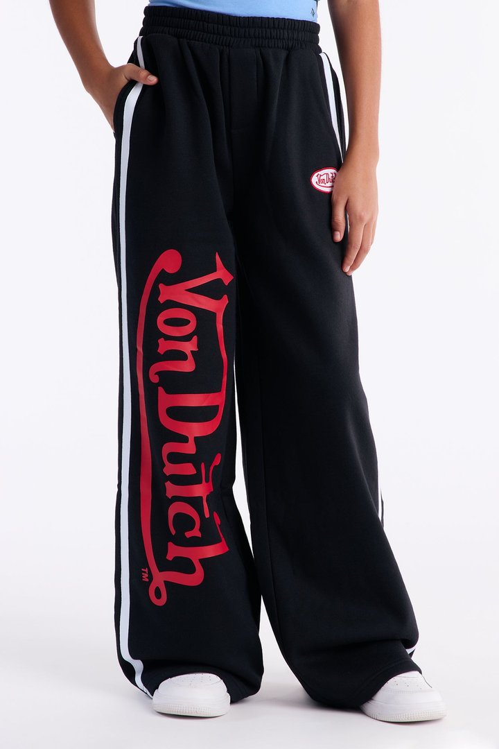 Mini Von Dutch Logo Fleece Wide Leg Pants - Black